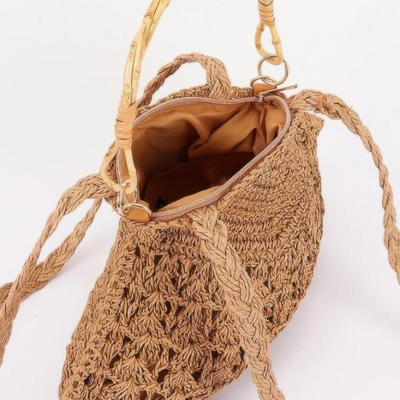 Faux Straw Bamboo Handle Bag - Picture 2 of 4